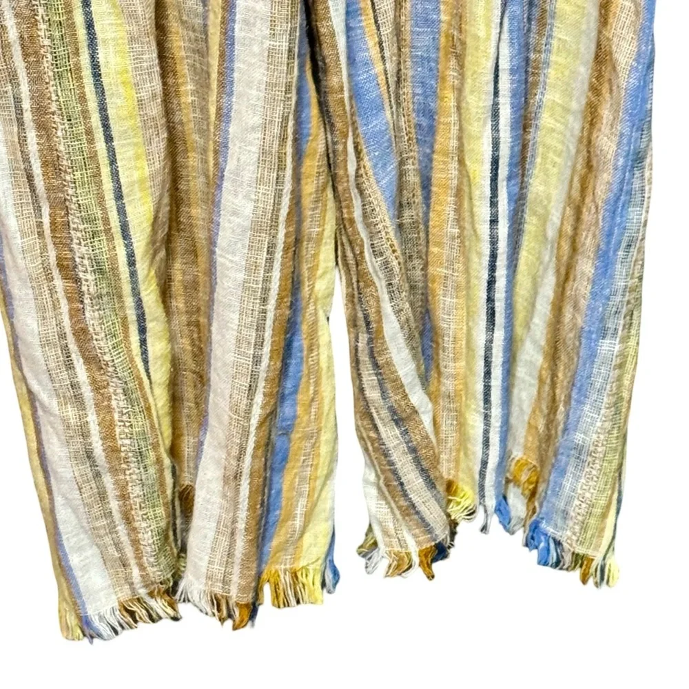 DREW | ANTHROPOLOGIE Linen Cotton Striped Wide Leg Frayed Hem Jumpsuit Medium - Picture 7 of 15